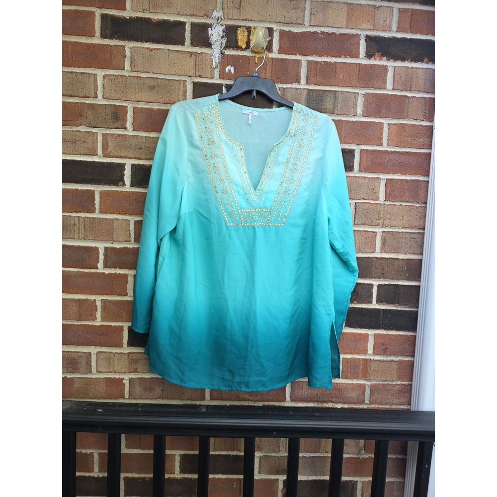 Metro Seven Sequin Green Tunic Blouse Size 22W/24W Women's